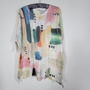 Jess & Jane Women Abstract Print Dolman Sleeve Tunic Top Large Multicolor Casual